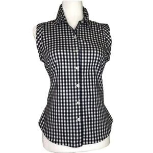 Ann Taylor Navy/White Check Gingham Sleeveless Blouse | Women's Size 2P